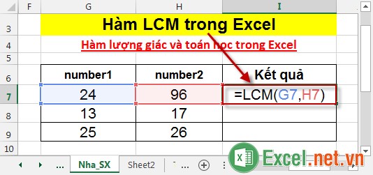 Hàm LCM trong Excel 2