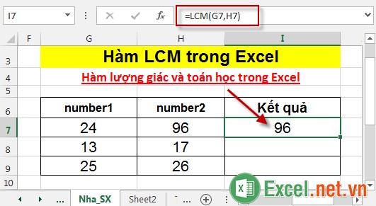 Hàm LCM trong Excel 3
