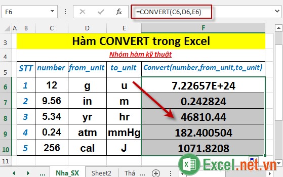 Hàm CONVERT trong Excel 4