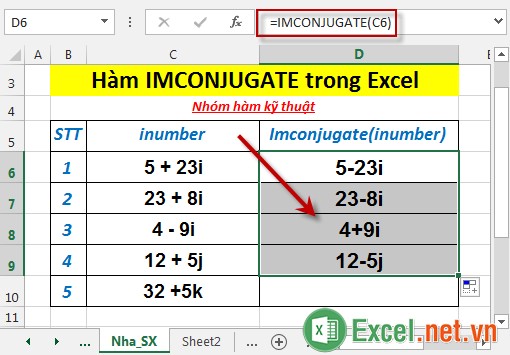 Hàm IMCONJUGATE trong Excel 4