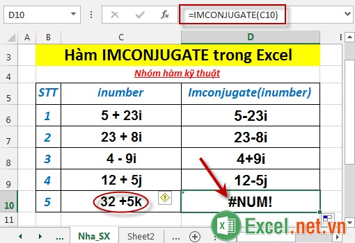 Hàm IMCONJUGATE trong Excel 5