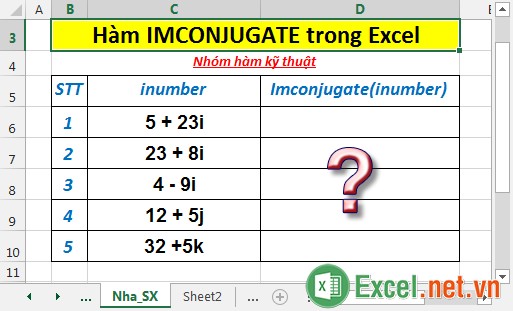 Hàm IMCONJUGATE - Hàm trả về số liên hợp phức của một số phức với định dạng văn bản trong Excel
