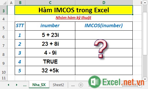 Hàm IMCOS - Hàm trả về cosin của một số phức với định dạng văn bản trong Excel