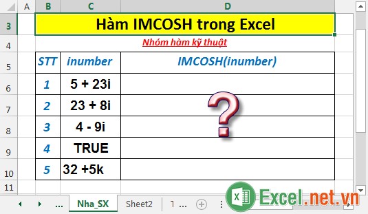 Hàm IMCOSH - Hàm trả về cosin hyperbolic của một số phức với định dạng văn bản trong Excel