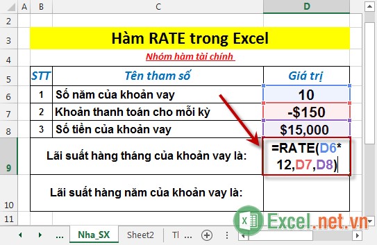 Hàm RATE - Hàm trả về lãi suất theo kỳ hạn của một niên kim trong Excel