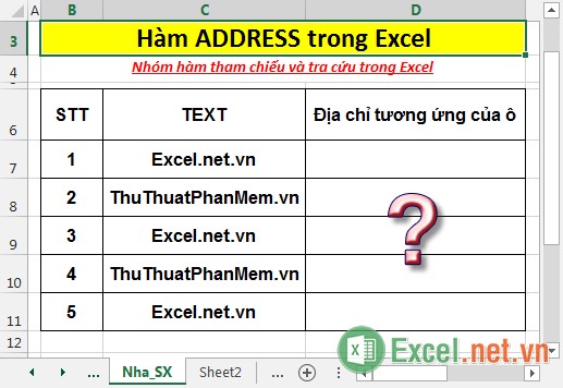 Hàm ADDRESS - Hàm trả về địa chỉ của 1 ô với số hàng và cột cụ thể trong 1 trang tính trong Excel