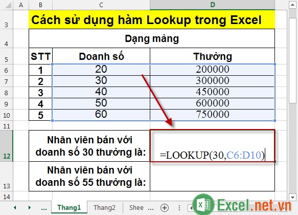 Cách sử dụng hàm Lookup trong Excel 2