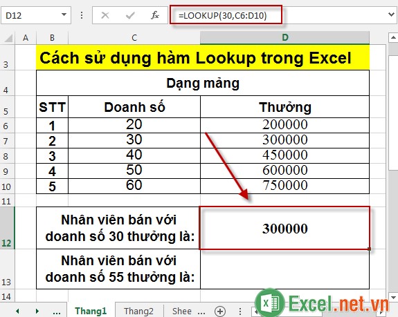 Cách sử dụng hàm Lookup trong Excel 3