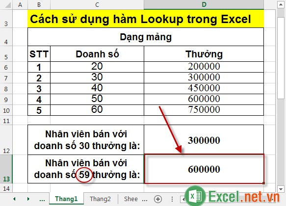 Cách sử dụng hàm Lookup trong Excel 5