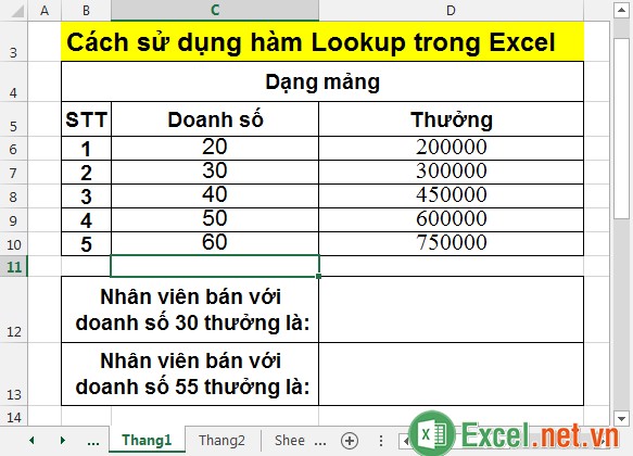 Cách sử dụng hàm Lookup trong Excel