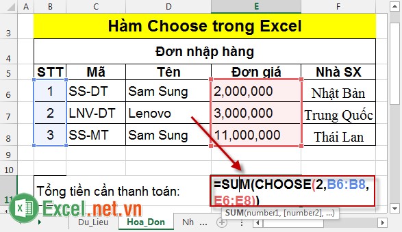 Hàm Choose trong Excel 4