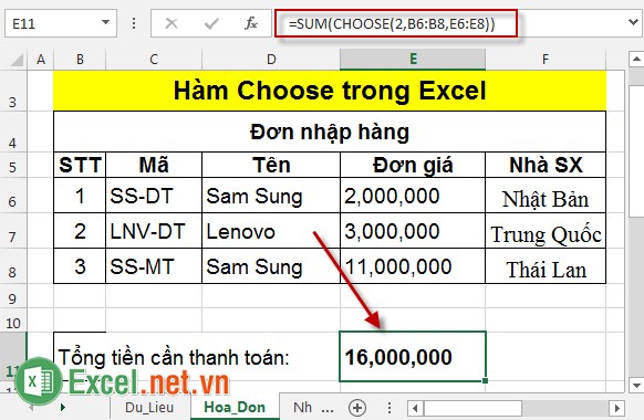 Hàm Choose trong Excel 5
