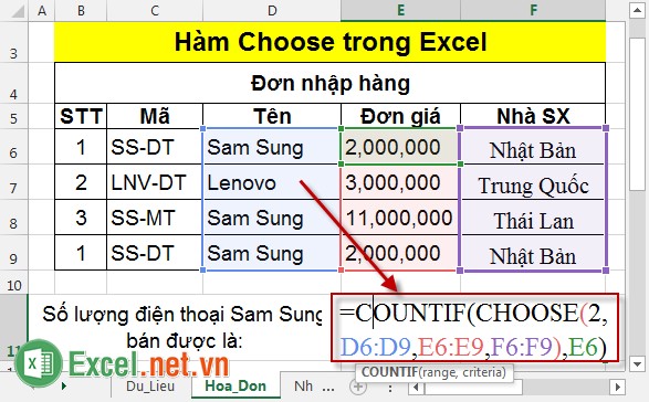 Hàm Choose trong Excel 6