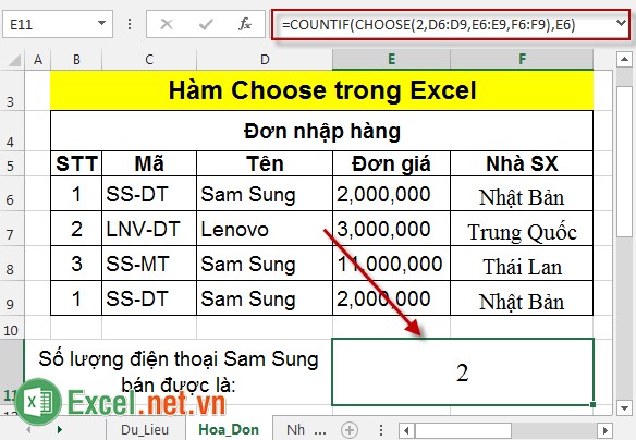 Hàm Choose trong Excel 7