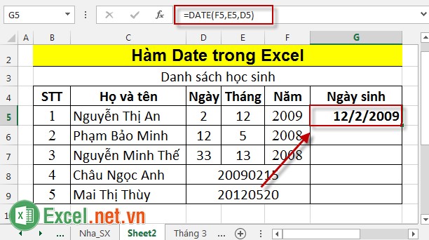 Hàm Date trong Excel 2