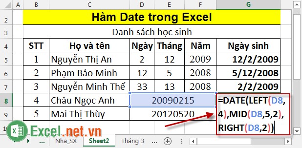 Hàm Date trong Excel 4