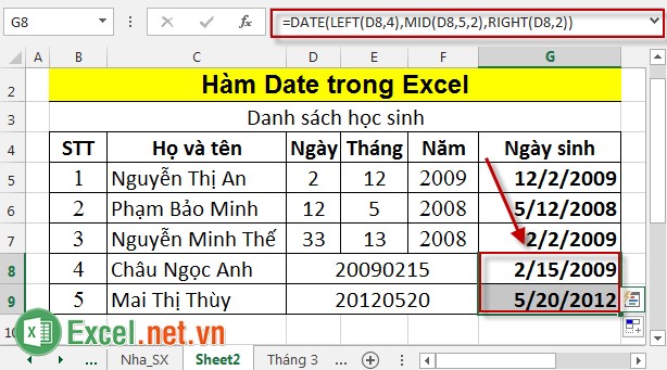 Hàm Date trong Excel 6