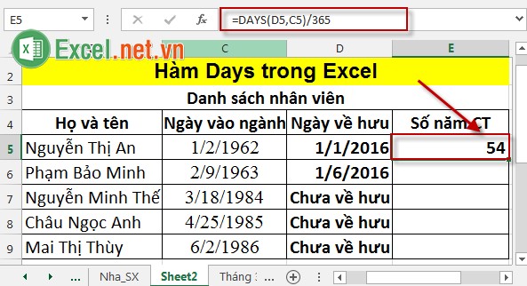 Hàm Days trong Excel 3
