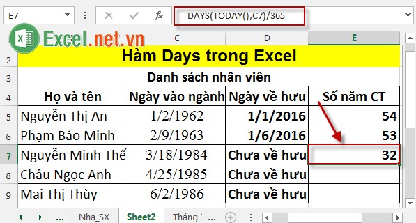 Hàm Days trong Excel 6