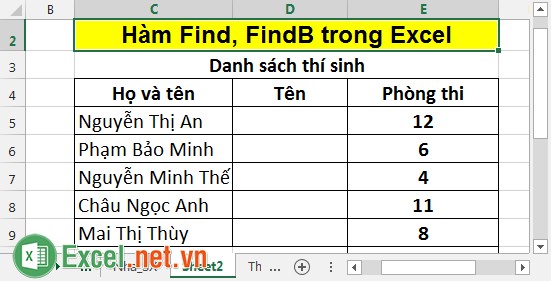 Hàm Find, FindB trong Excel 4