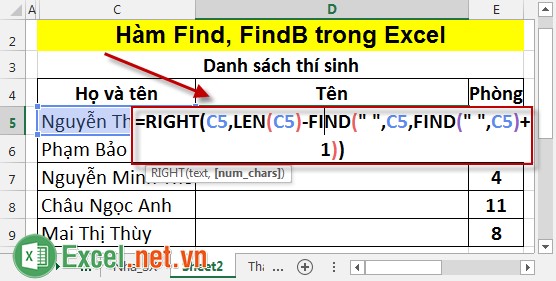 Hàm Find, FindB trong Excel 5