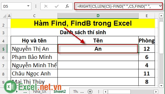Hàm Find, FindB trong Excel 6