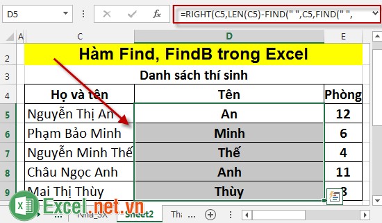 Hàm Find, FindB trong Excel 7