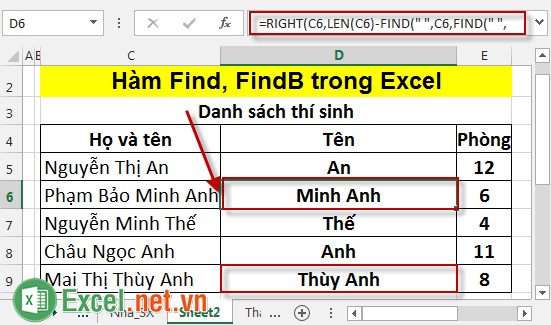 Hàm Find, FindB trong Excel 8