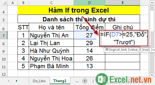Hàm If trong Excel 2