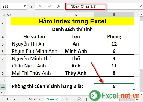Hàm Index trong Excel 3
