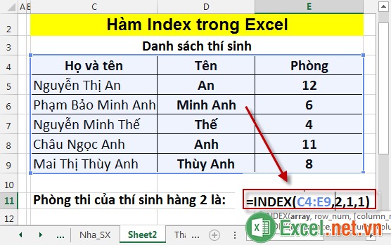 Hàm Index trong Excel 4