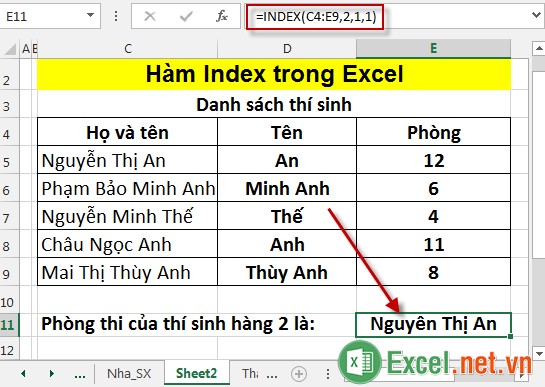 Hàm Index trong Excel 5