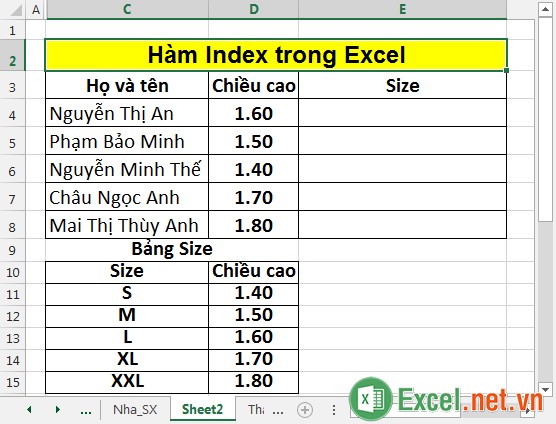 Hàm Index trong Excel 6