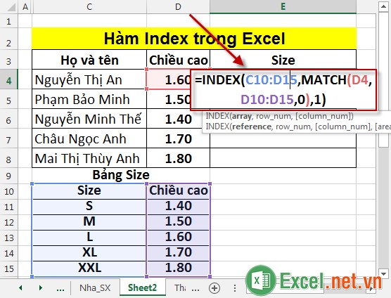 Hàm Index trong Excel 7