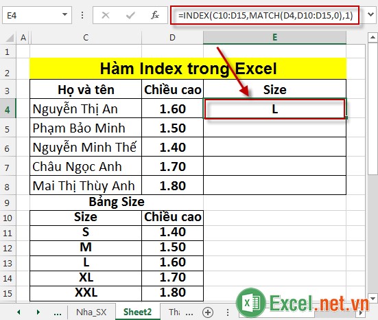 Hàm Index trong Excel 8