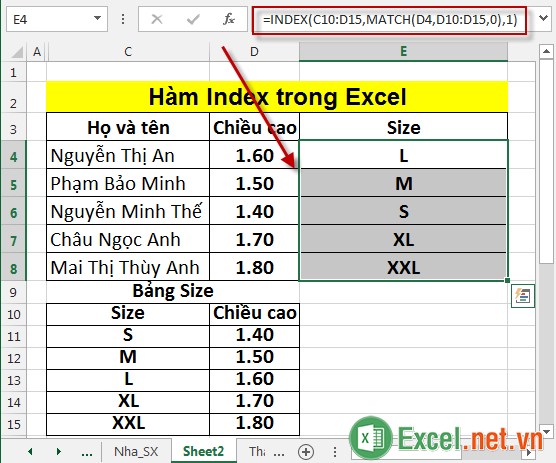 Hàm Index trong Excel 9