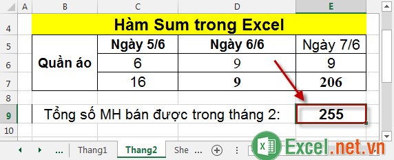 Hàm Sum trong Excel 10