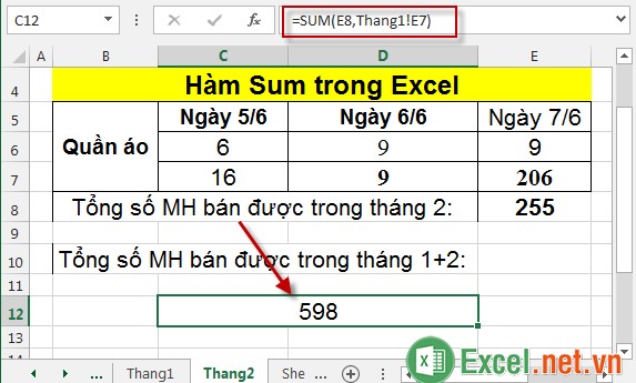 Hàm Sum trong Excel 12