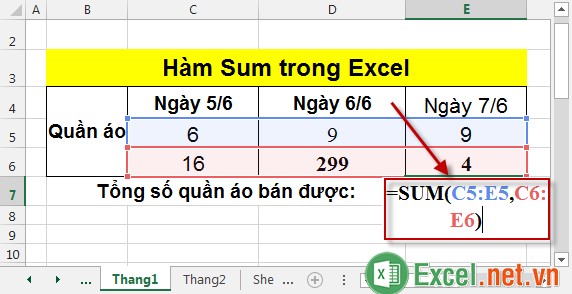 Hàm Sum trong Excel 7