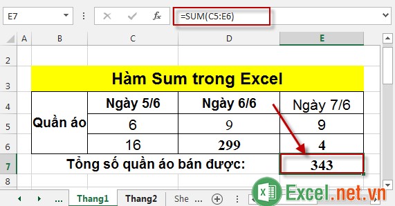 Hàm Sum trong Excel 9