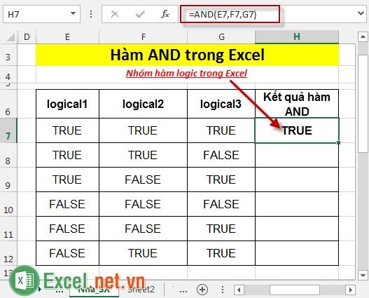 Hàm AND trong Excel 3