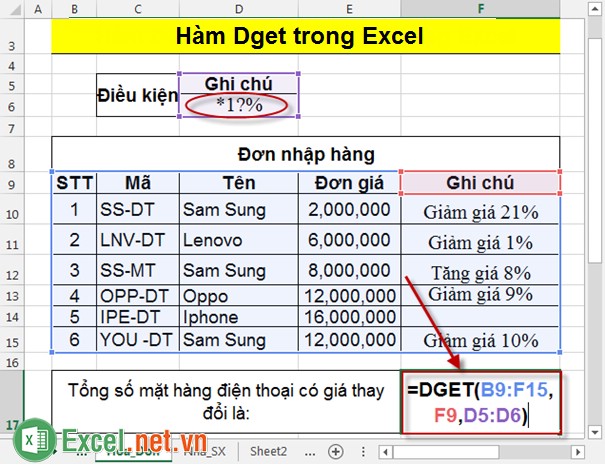 Hàm Dget trong Excel 2