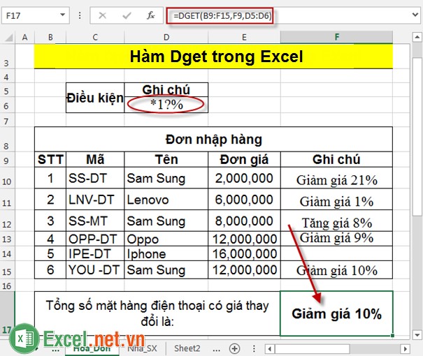 Hàm Dget trong Excel 3