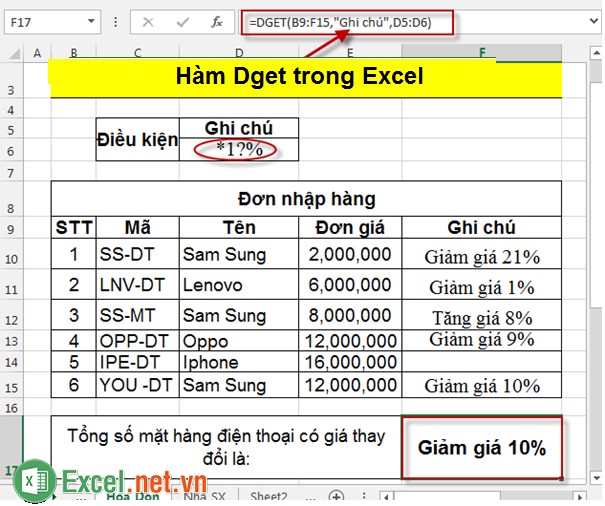 Hàm Dget trong Excel 4