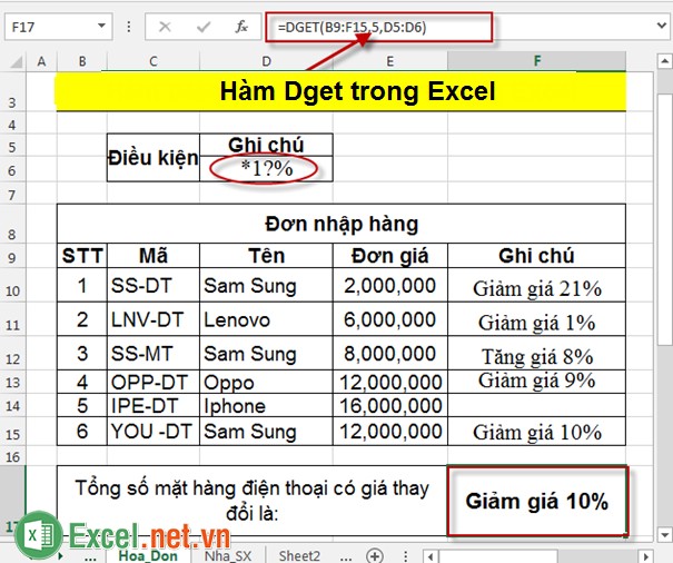 Hàm Dget trong Excel 5