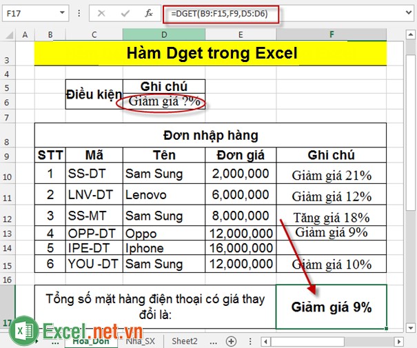 Hàm Dget trong Excel 6
