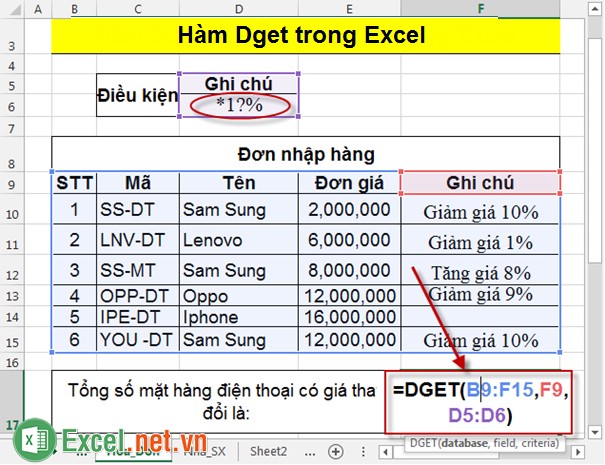 Hàm Dget trong Excel 7