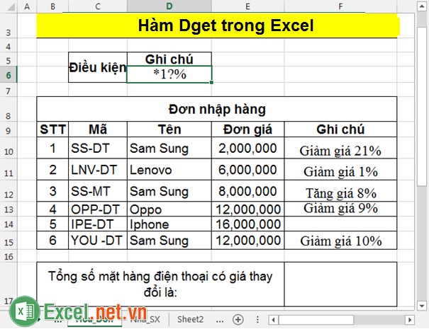 Hàm Dget trong Excel