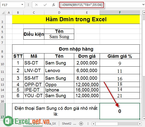 Hàm Dmin trong Excel 7