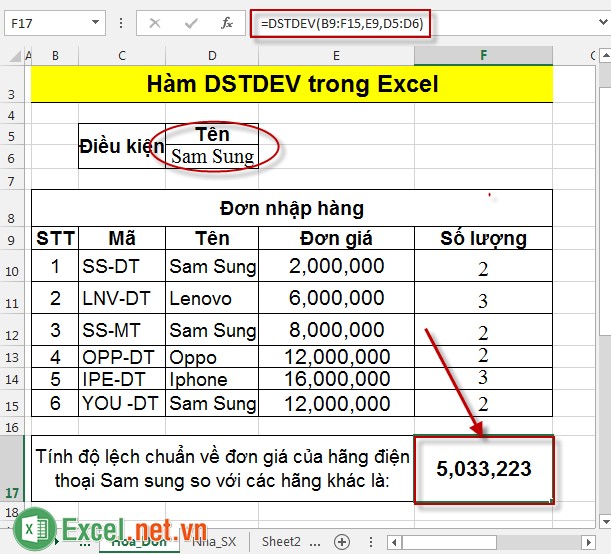 Hàm DSTDEV trong Excel 3